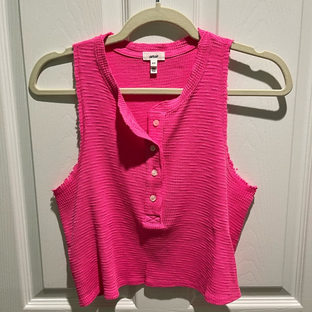 Aerie Sunspun Waffle Cropped Tank Top